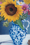 Sunflower and Spatterware Pitcher